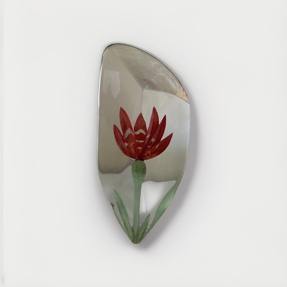 Mats Jonasson Maleras Sweden Art Glass Red Tulip Flower Crystal Paperweight 6”